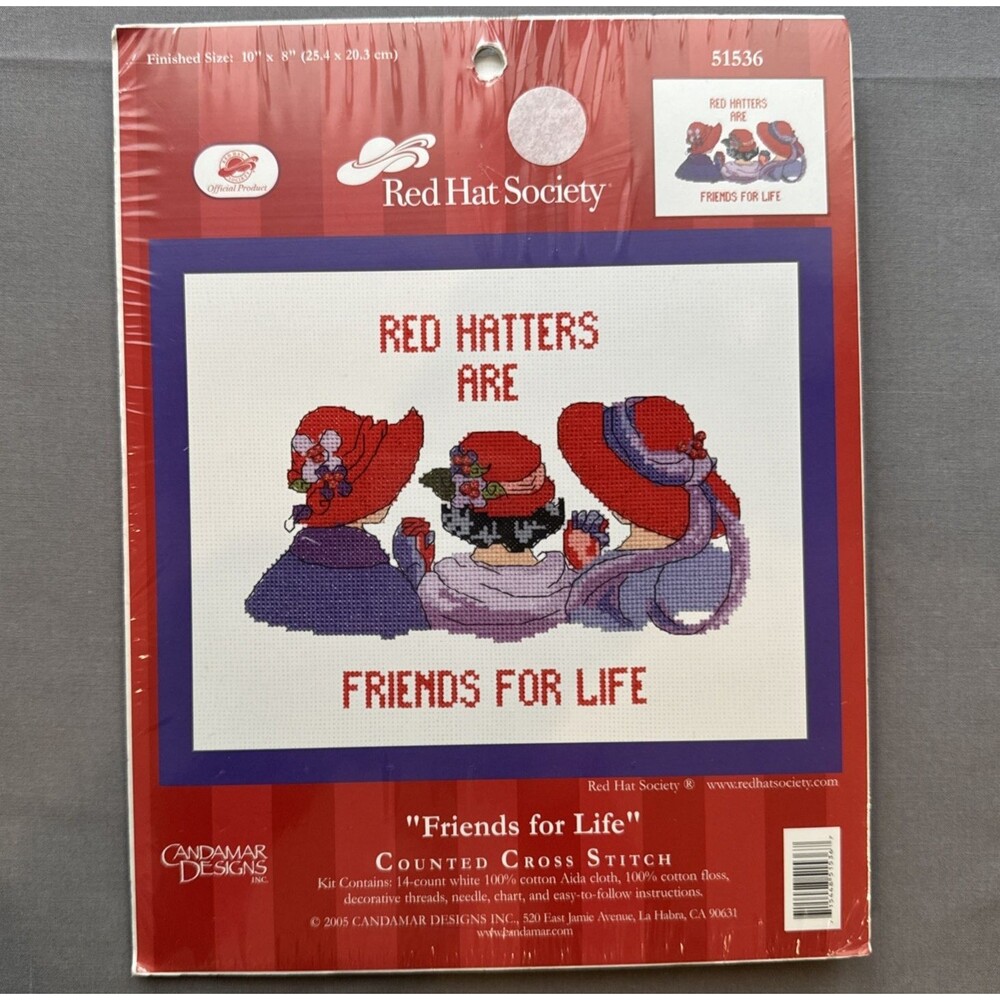 Candamar Designs Red Hatters 10 x 8 Counted Cross Stitch Kit 51536 Brand New